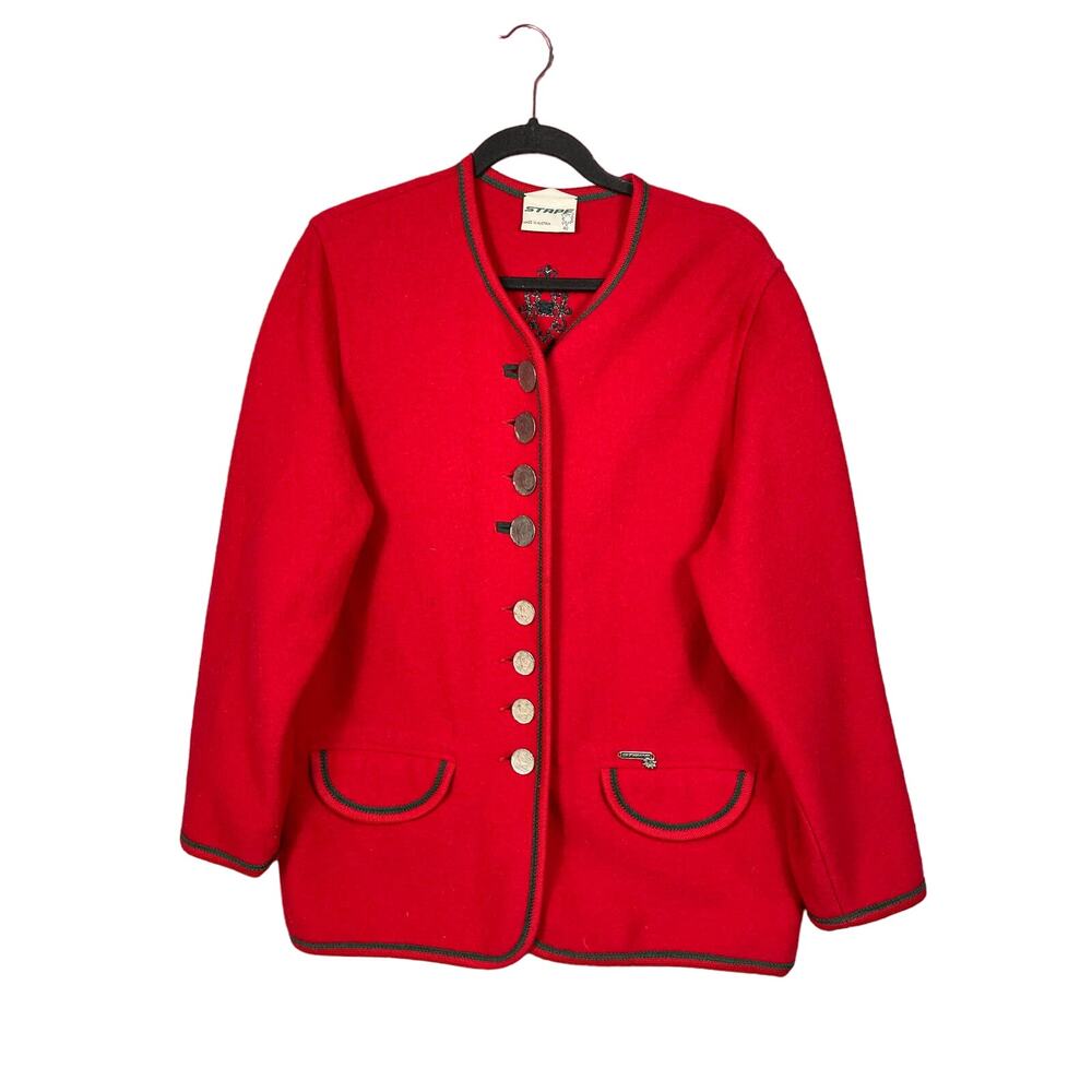 Vintage Stapf Pure New Wool Red Cardigan Sweater Size 40